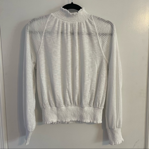 Free People White Smocked Turtle Neck Long Sleeve Blouse size Small - Picture 1 of 5